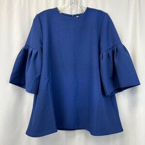 Edit Womens Blue 3/4 Bell Sleeve Crew Neck Back Zip Blouse Top Size Small